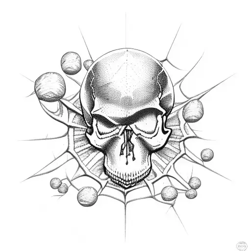 skull with spider hunting a butterfly tattoo design idea