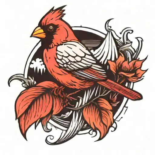 black and white Cardinal, Mountain, and Wave lines Black tattoo design idea