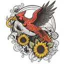 black and white Cardinal, Sunflower, Mountains, Dragon, and Wave tattoo design idea