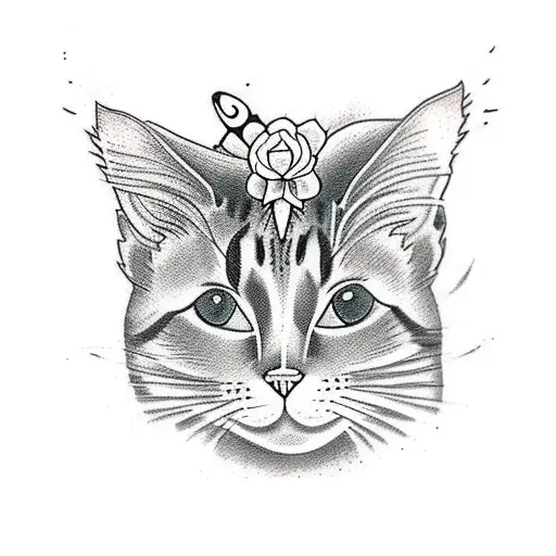 cat playing with butterfly tattoo design idea