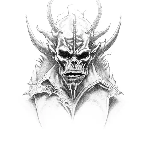 "Design a menacing and detailed portrait of a demonic figure that embodies the sin of Wrath from the 'Seven Deadly Sins. tattoo design idea