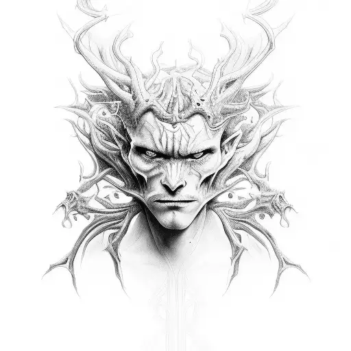  "Create a captivating and intricate portrait of a demonic figure that embodies the sin of Lust from the 'Seven Deadly S tattoo design idea