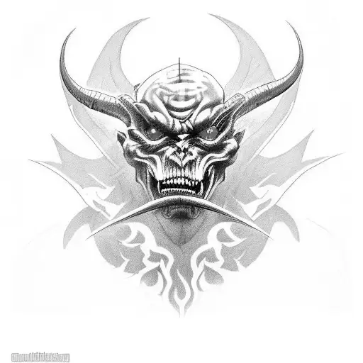 "Design a menacing and detailed portrait of a demonic figure that embodies the sin of Wrath from the 'Seven Deadly Sins. tattoo design idea