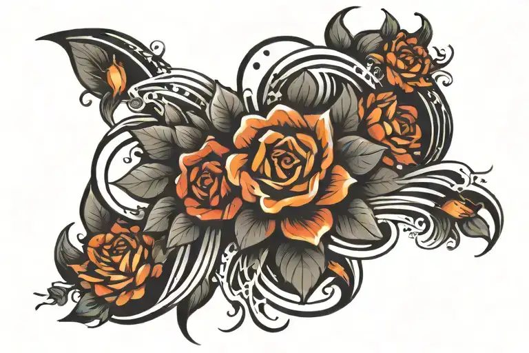 so i want a few black bands just below my elbow. and then i want the lines to mix together and create a wave in the midd tattoo design idea