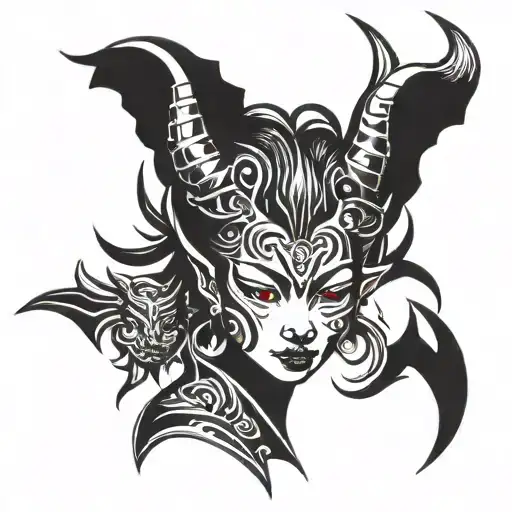 japanese girl devil horns tattoo design idea
