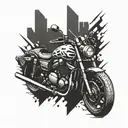 A sleek street bike morphing into a gun, symbolizing power and speed tattoo design idea
