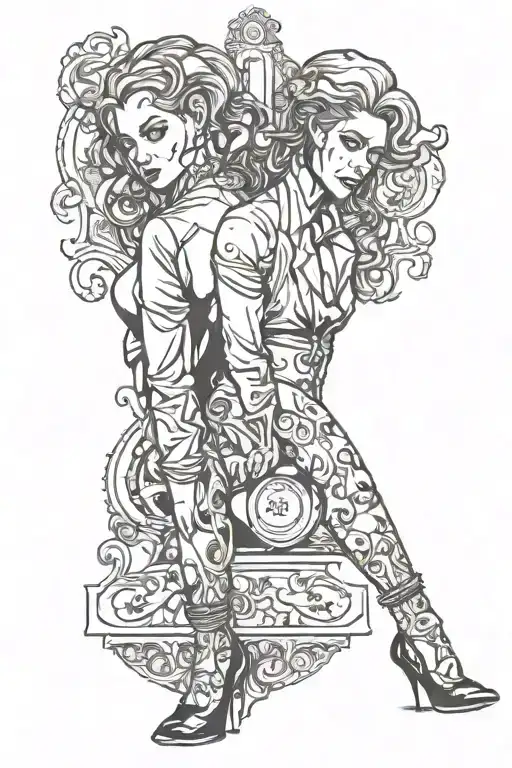 female Jekyll and Hyde leg sleeve tattoo design idea