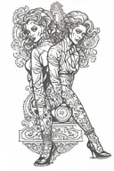 female Jekyll and Hyde leg sleeve tattoo design idea