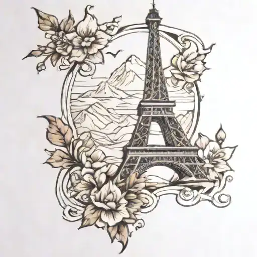 Eiffel tower mountain Canada  tattoo design idea