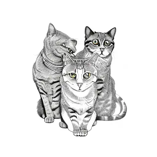 three headed hesoteric cat tattoo design idea