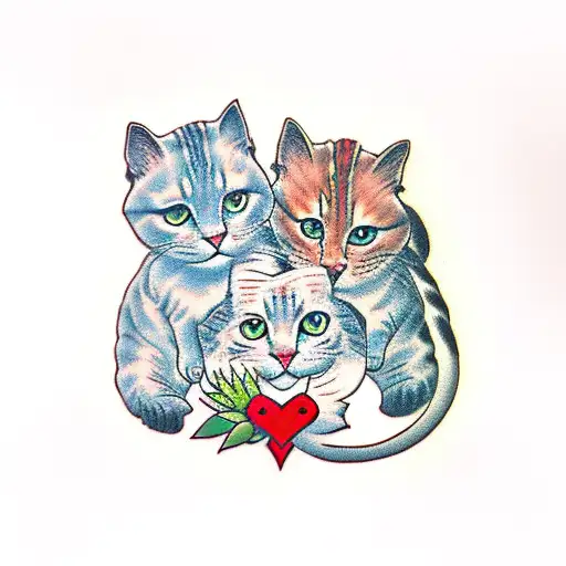 three headed hesoteric cat tattoo design idea