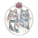 three headed hesoteric cat tattoo design idea