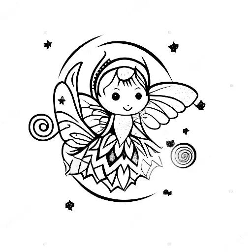fairy, stars, hearts, greenery tattoo design idea