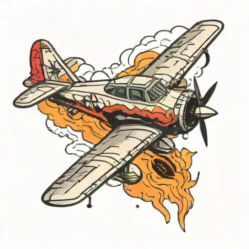 airplane flying over wildfire  tattoo design idea