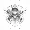 A mythical Aztec-inspired creature with circuit board patterns and glowing neon accents tattoo design idea