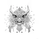 A mythical Aztec-inspired creature with circuit board patterns and glowing neon accents tattoo design idea