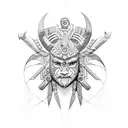 A mythical Aztec-inspired creature with circuit board patterns and glowing neon accents tattoo design idea