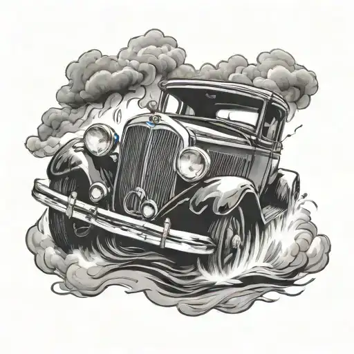 Create a tattoo of a vintage car driving through a stormy sky representing overcoming dark depression tattoo design idea