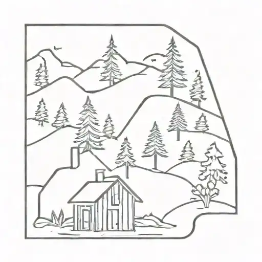 cabin surrounded tattoo design idea