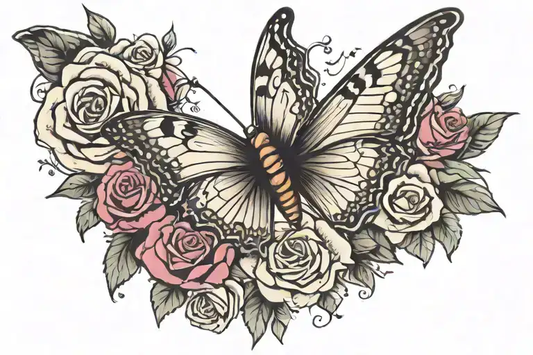 butterfly and rose tattoo tattoo design idea