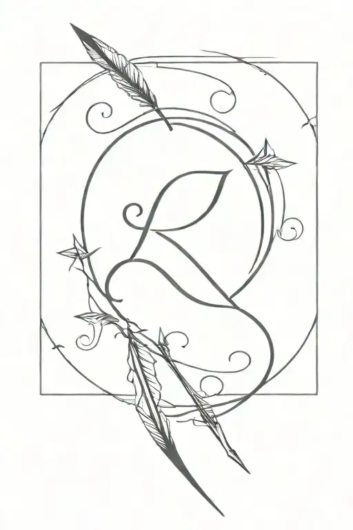 f cursive initial with arrow tattoo design idea