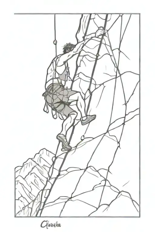 rock climber with a rope climbing up a scar on achilles tattoo design idea