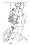rock climber with a rope climbing up a scar on achilles tattoo design idea