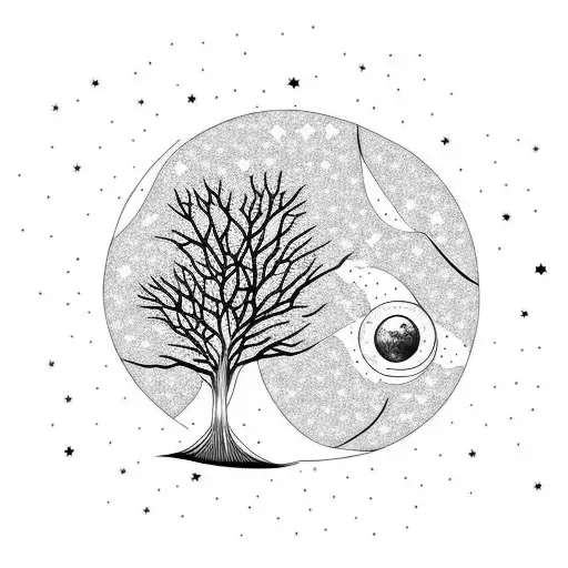 Arbre avec la lune et la constellation du cancer tattoo design idea