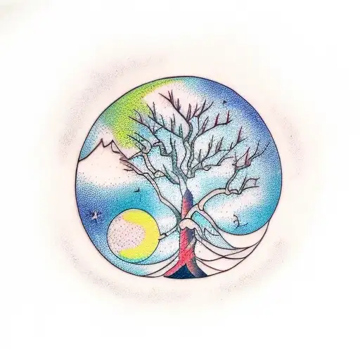 Arbre avec la lune et la constellation du cancer tattoo design idea