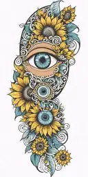 blue eye intergrated with sunflower tattoo design idea
