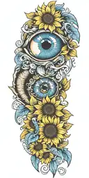 blue eye intergrated with sunflower tattoo design idea