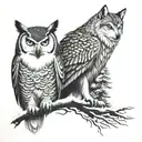 snow owl and wolf  tattoo design idea