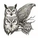 snow owl and wolf  tattoo design idea