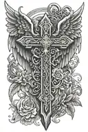Gangsta cross with angel wings tattoo design idea