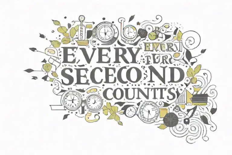 Words "every second counts" tattoo design idea