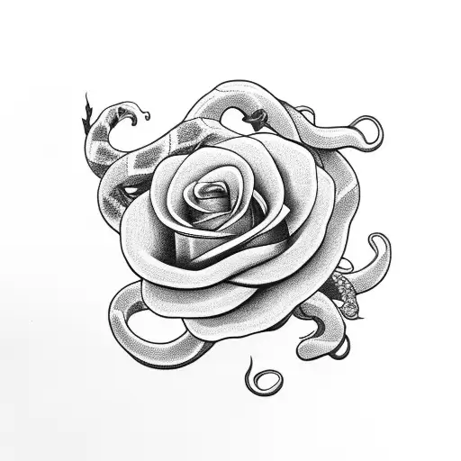 snake whit roses tattoo design idea
