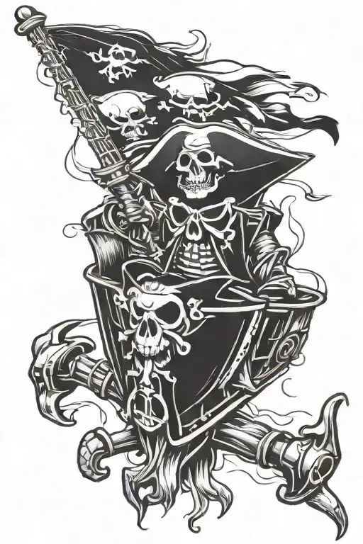 pirate robot jolly Roger flag tattoo design idea