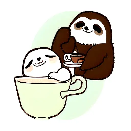 A cute sloth couple enjoying a cup of coffee tattoo design idea
