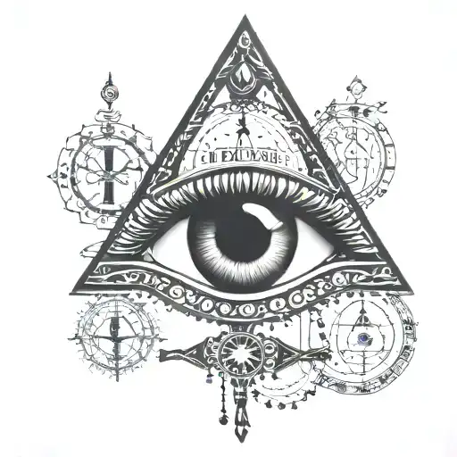 all seeing eye, rosary and Psalm 23:4 tattoo design idea