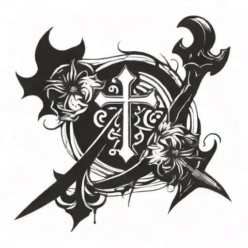 Incorporate Afrikaans script with a C with a cross mix with a sword to represent heritage and faith tattoo design idea