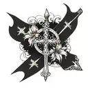 Incorporate Afrikaans script with a C with a cross mix with a sword to represent heritage and faith tattoo design idea