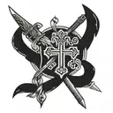 Incorporate Afrikaans script with a C with a cross mix with a sword to represent heritage and faith tattoo design idea