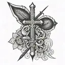 Incorporate Afrikaans script with a cross and swords to represent heritage and faith tattoo design idea