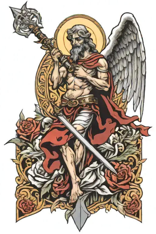 Spear of Longinus piercing the seraphim angel tattoo design idea