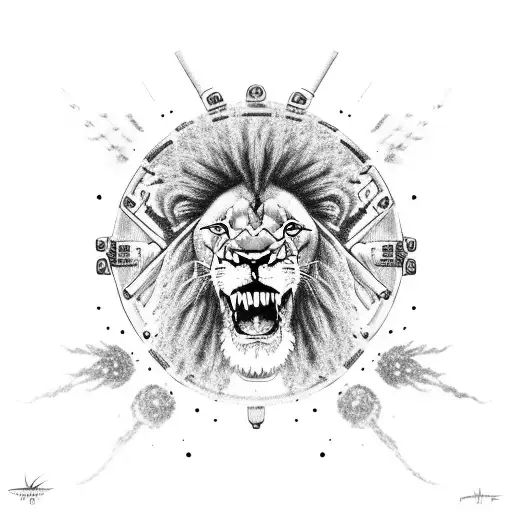 lion taking a thc dab in space with a alien that looks like bob marley tattoo design idea