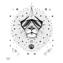 lion taking a thc dab in space with a alien that looks like bob marley tattoo design idea