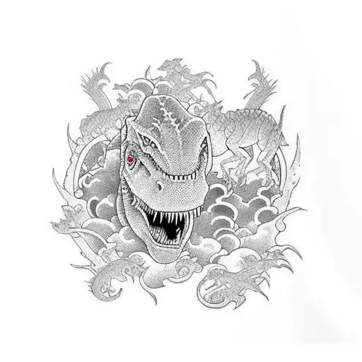 tattoo sleeve with a dinosaur tattoo design idea