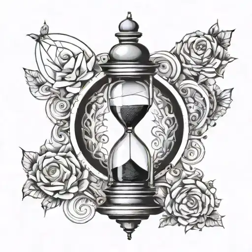 a hour glass with patience is a virtue in cursive  tattoo design idea