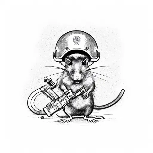 Rat with army helmet and rifle  tattoo design idea