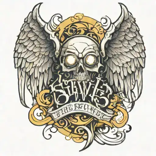 scan style font faded in a dark angel wings tattoo design idea